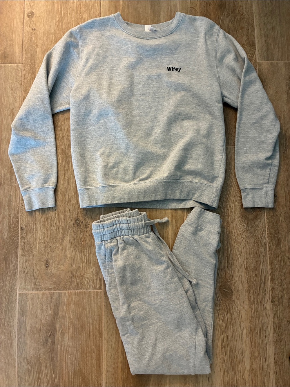 ‘WIFEY’ Light Gray Sweat Jogger + Crewneck Sweatshirt Set
